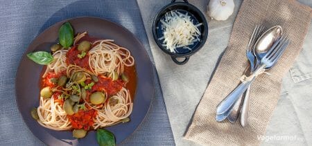 Oppskrift på Spagetti alla puttanesca – Vegetarmat.org